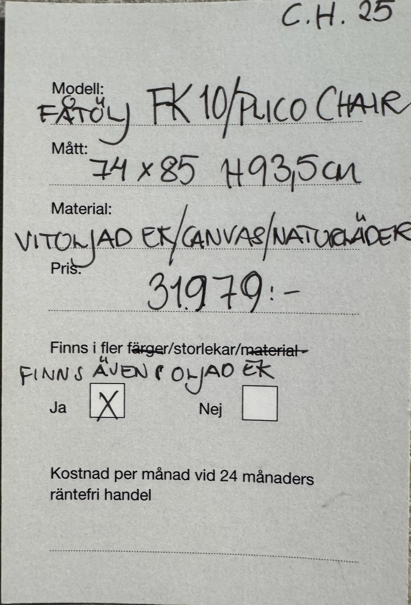 FK10 Plico Chair av Carl Hansen/Reapris 25500:-