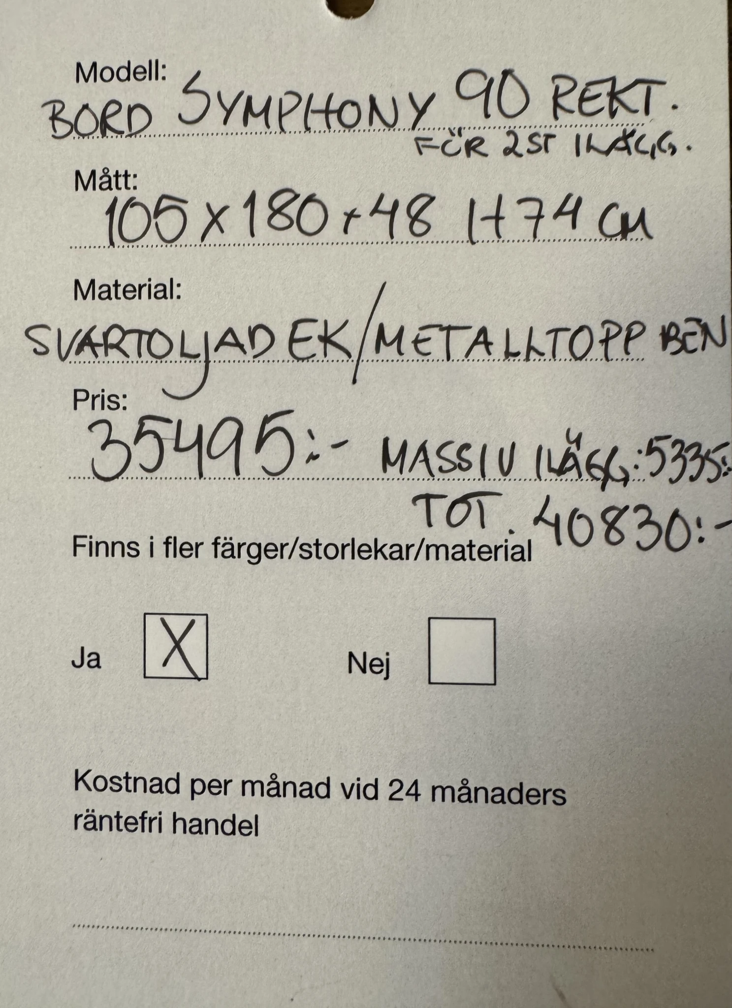 Bord Symphony 90 Rektangulärt av Haslev/Reapris 26900:-