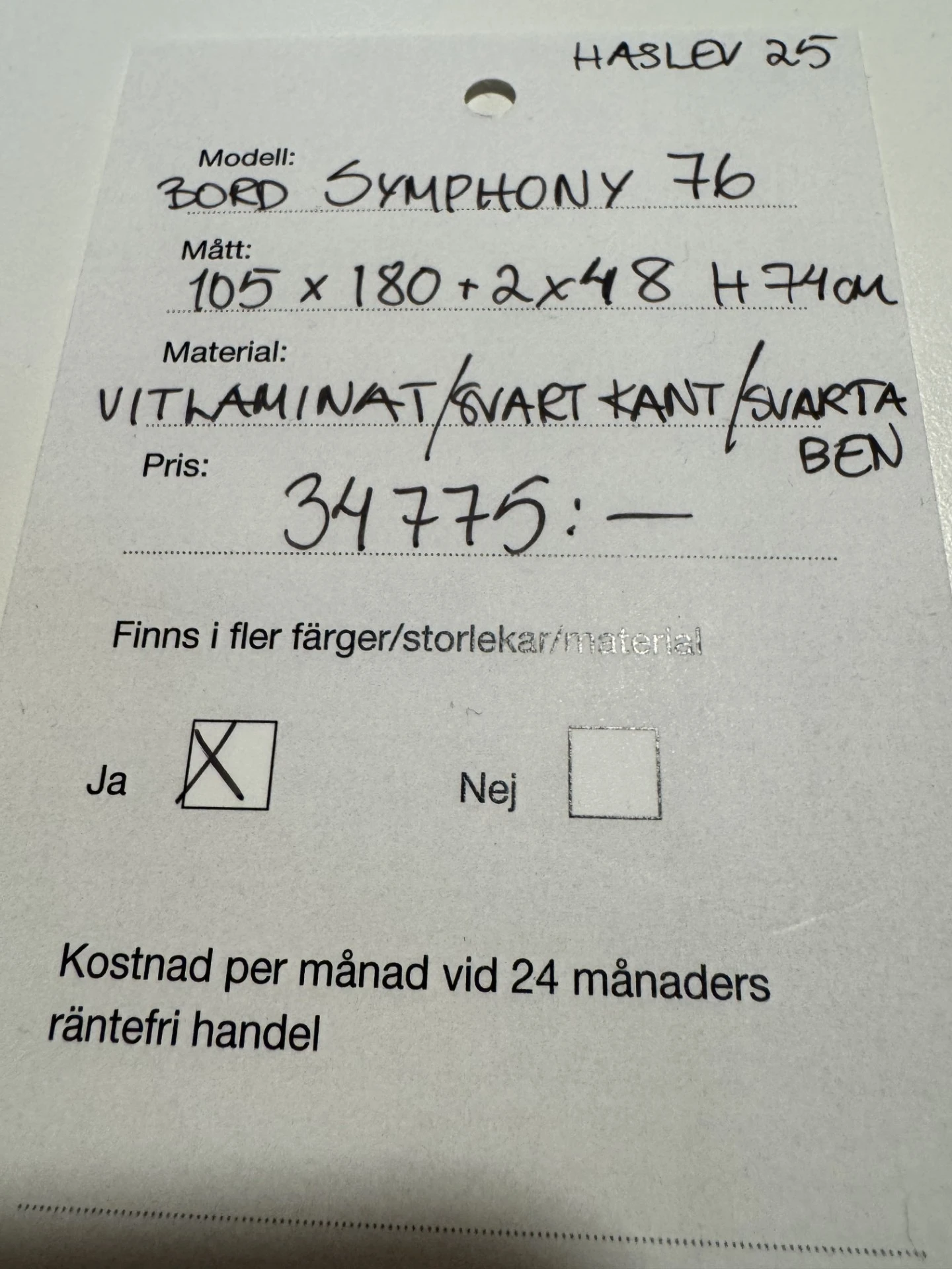 Bord Symphony 76 av Haslev/Reapris 20900